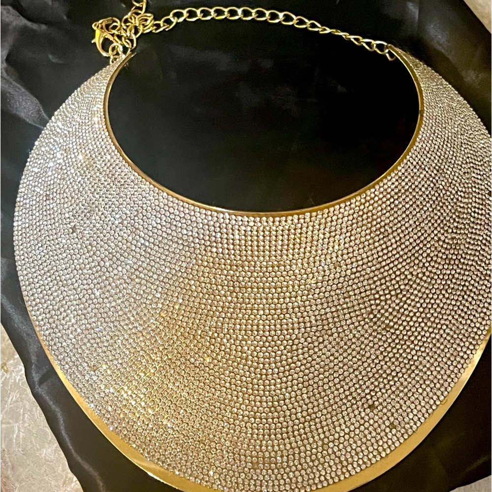 Gorgeous Rhinestone Bib Necklace w/matching cuff bracelet.
